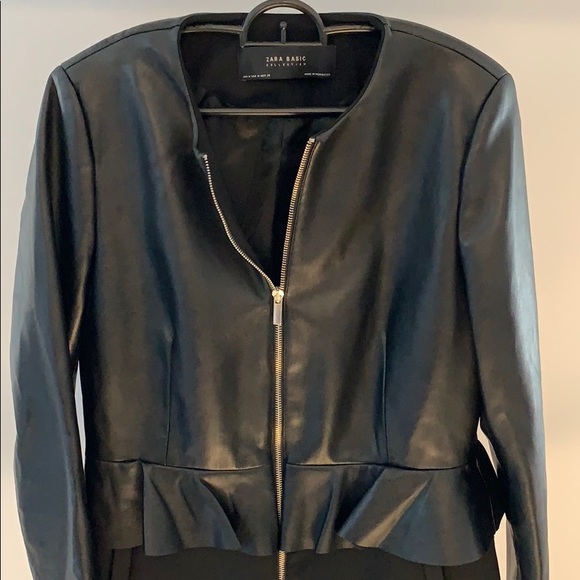 ZARA Basic Collection long pleather zip-up blazer - Picture 2 of 7